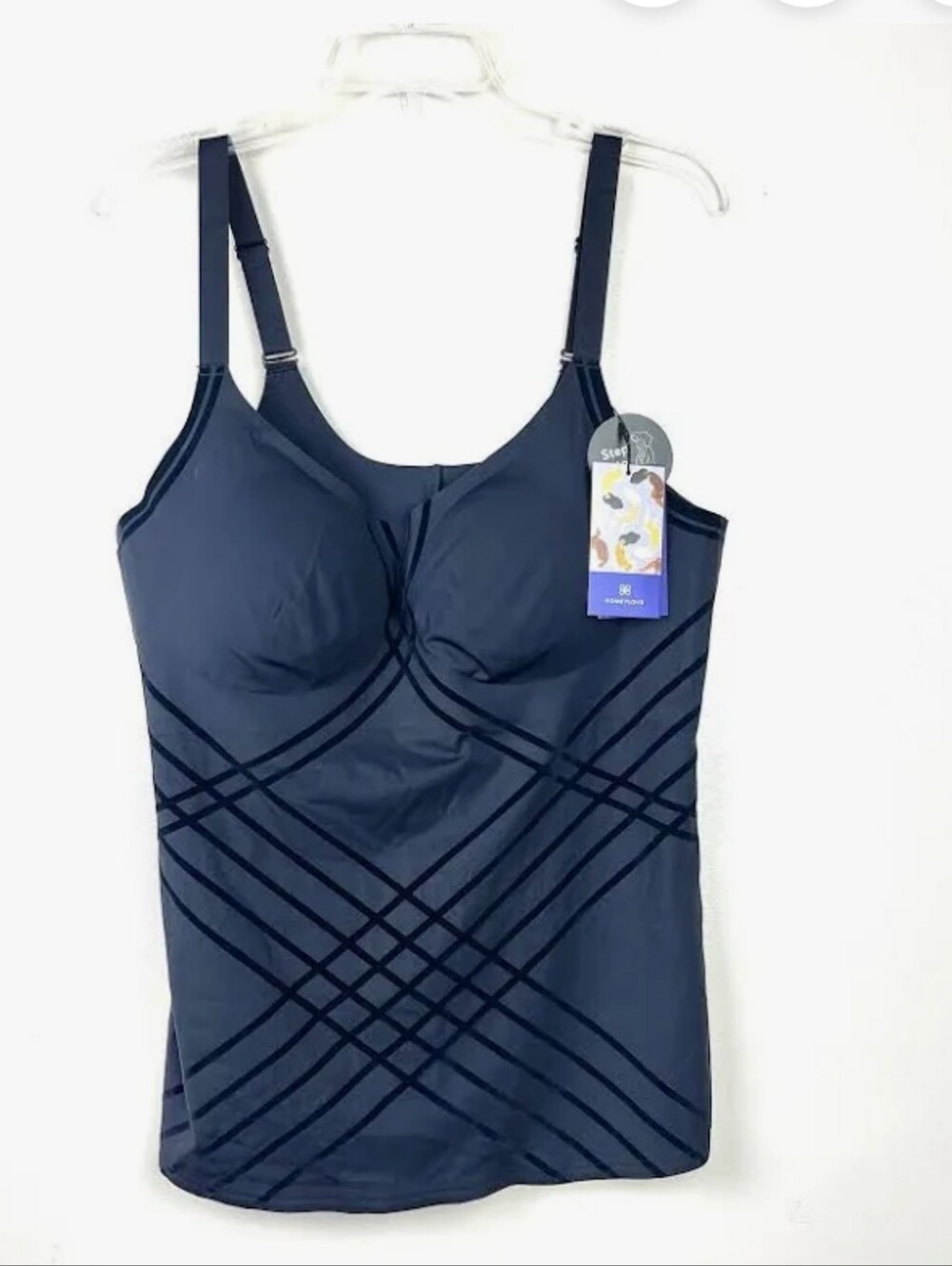 Honeylove Black Sillouette Shaping Cami with Crisscross Velvet Stripes